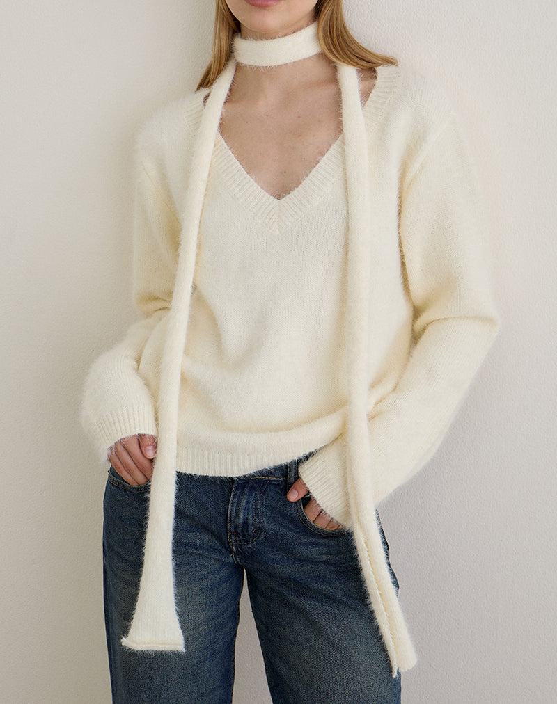 Dikara Jumper with Scarf in Knit Off White - Image 2
