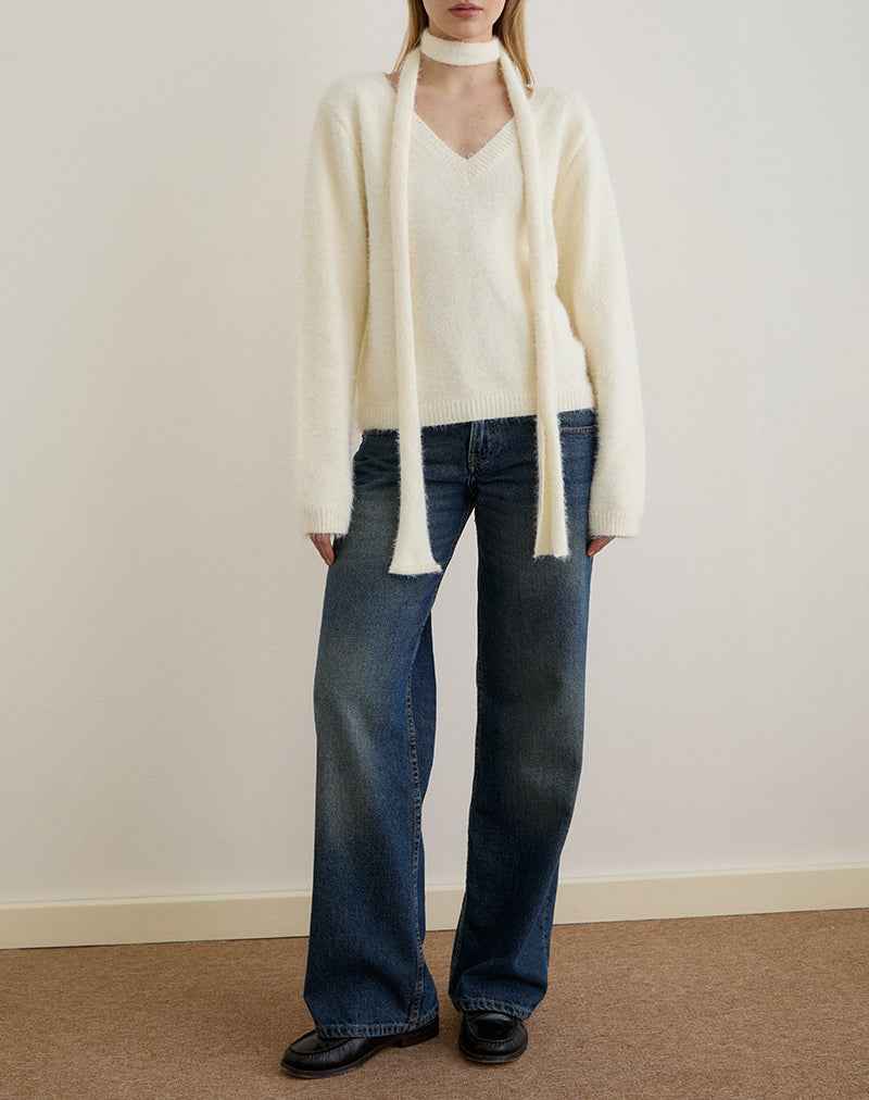 Dikara Jumper with Scarf in Knit Off White - Image 4