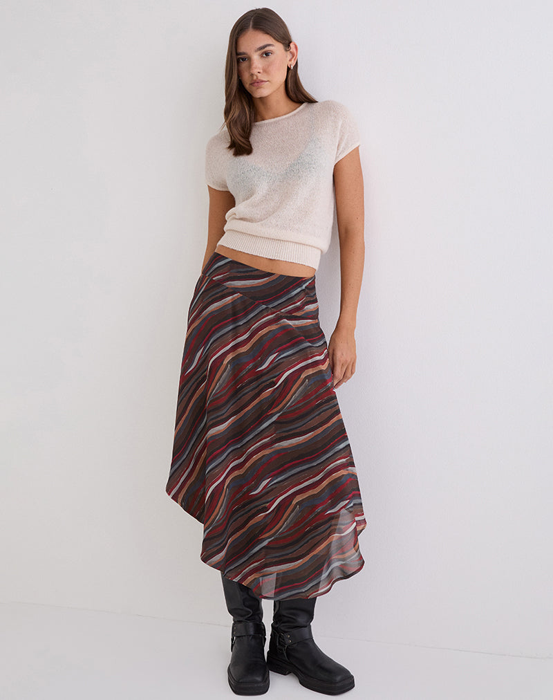Diona Midi Skirt in Chiffon 70’s Shadow Stripe