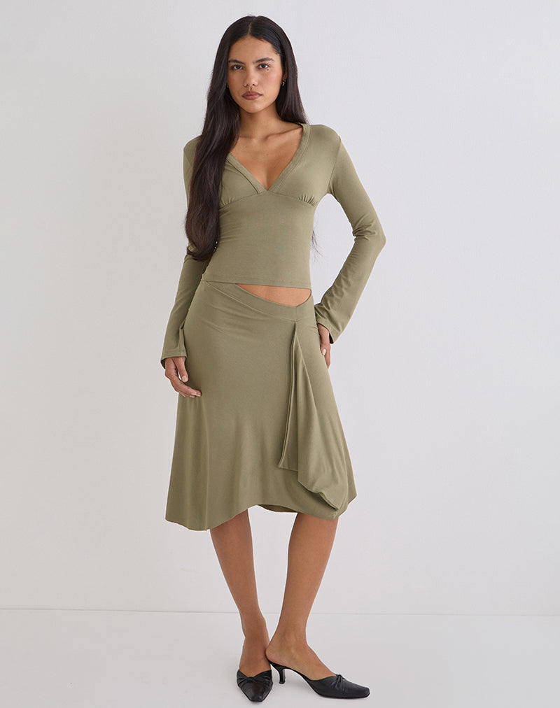 Esmeray Midi Skirt in Khaki - Image 4