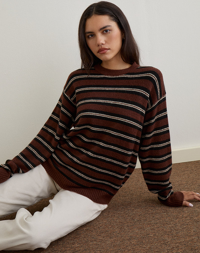 Ishari Jumper in Stripe Brown Multi - Image 2