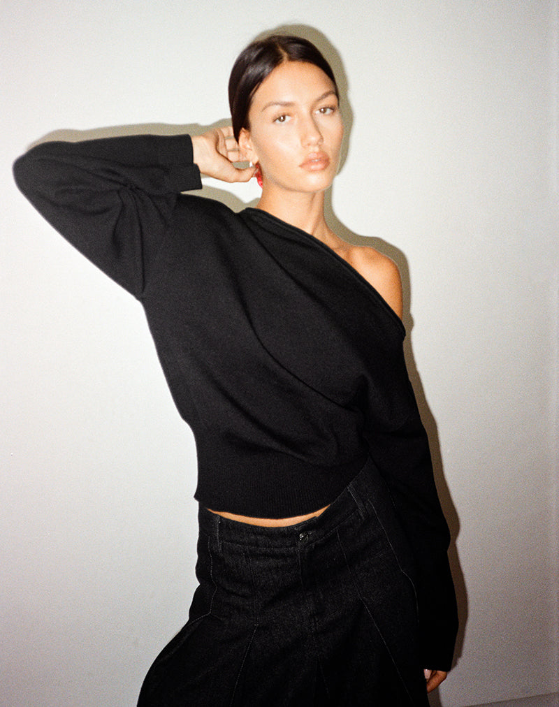 Jalira Asymmetric Cinch Jumper in Black - Image 7