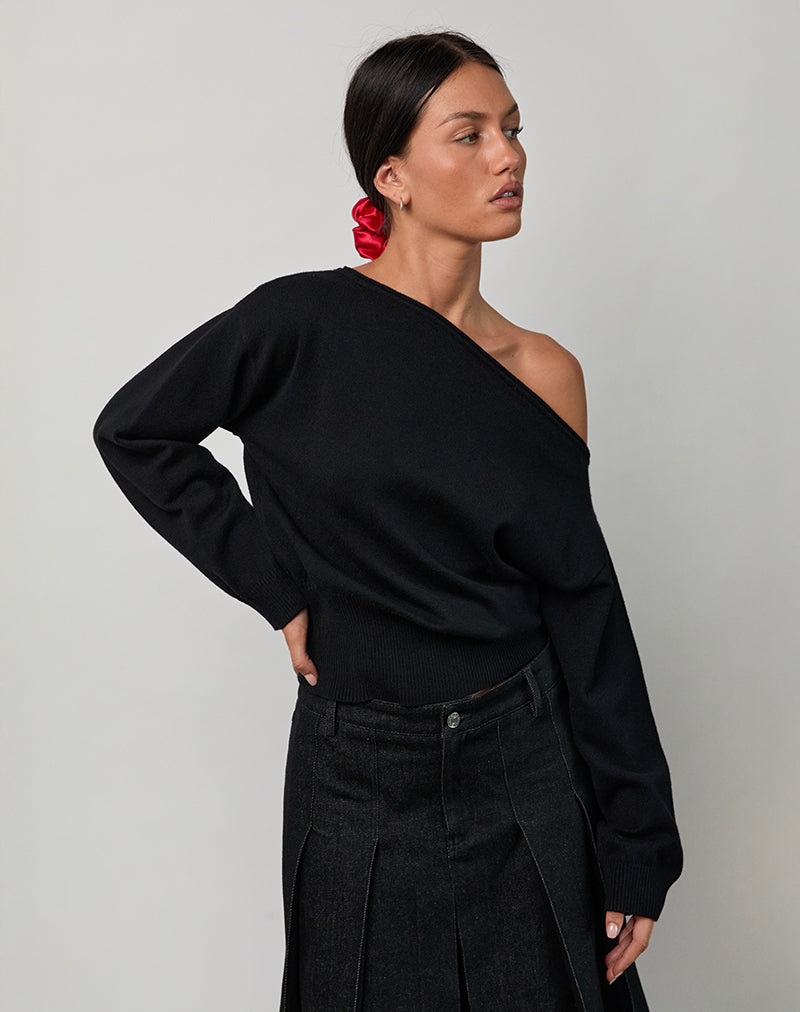 Jalira Asymmetric Cinch Jumper in Black - Image 3