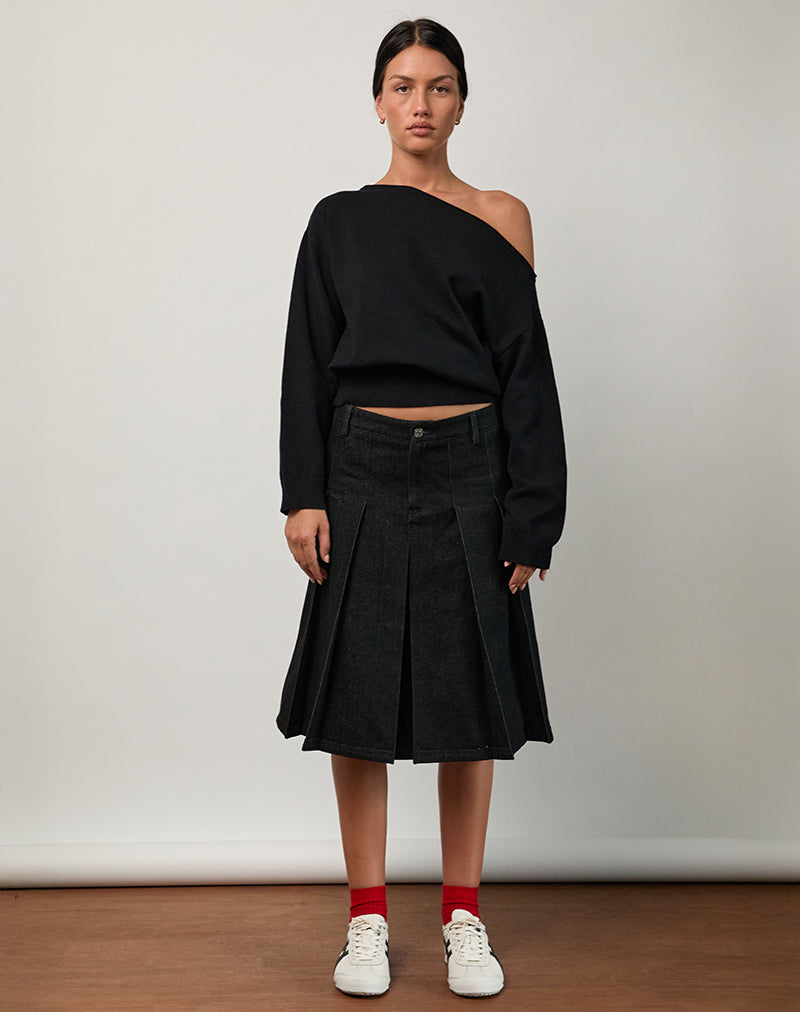 Jalira Asymmetric Cinch Jumper in Black - Image 4