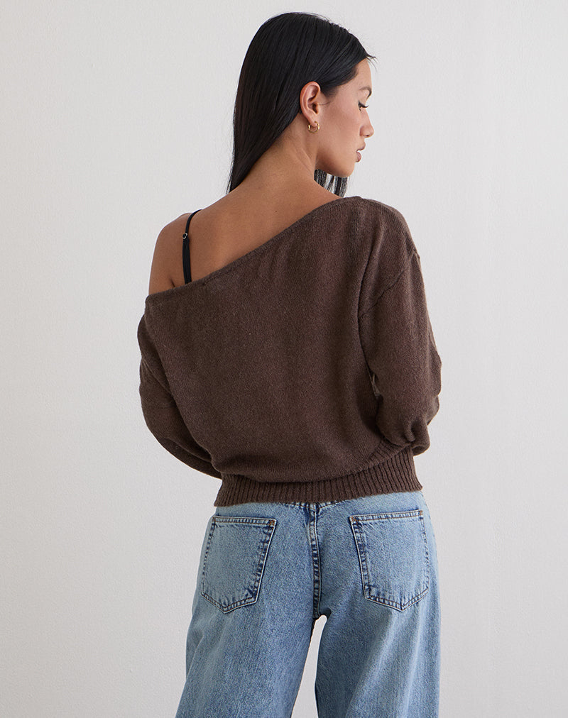 Suena Asymmetric Jumper in Knit Dark Chocolate - Image 3