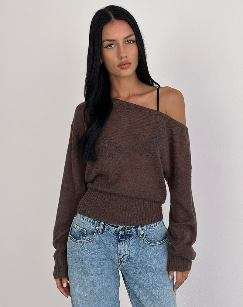 Suena Asymmetric Jumper in Knit Dark Chocolate - Image 4