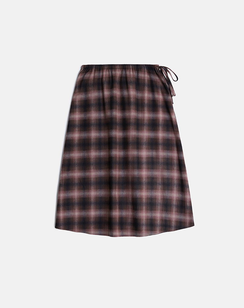 Taka Midi Skirt in Pink and Brown Check - Image 4