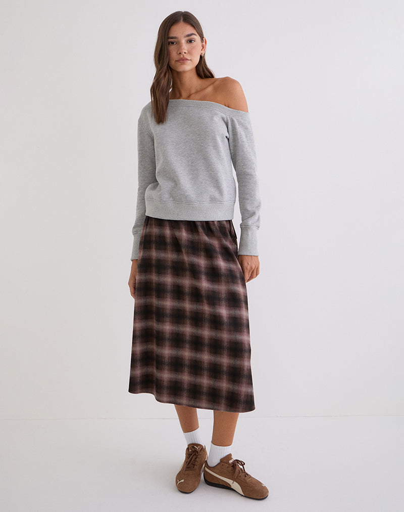 Taka Midi Skirt in Pink and Brown Check - Image 3
