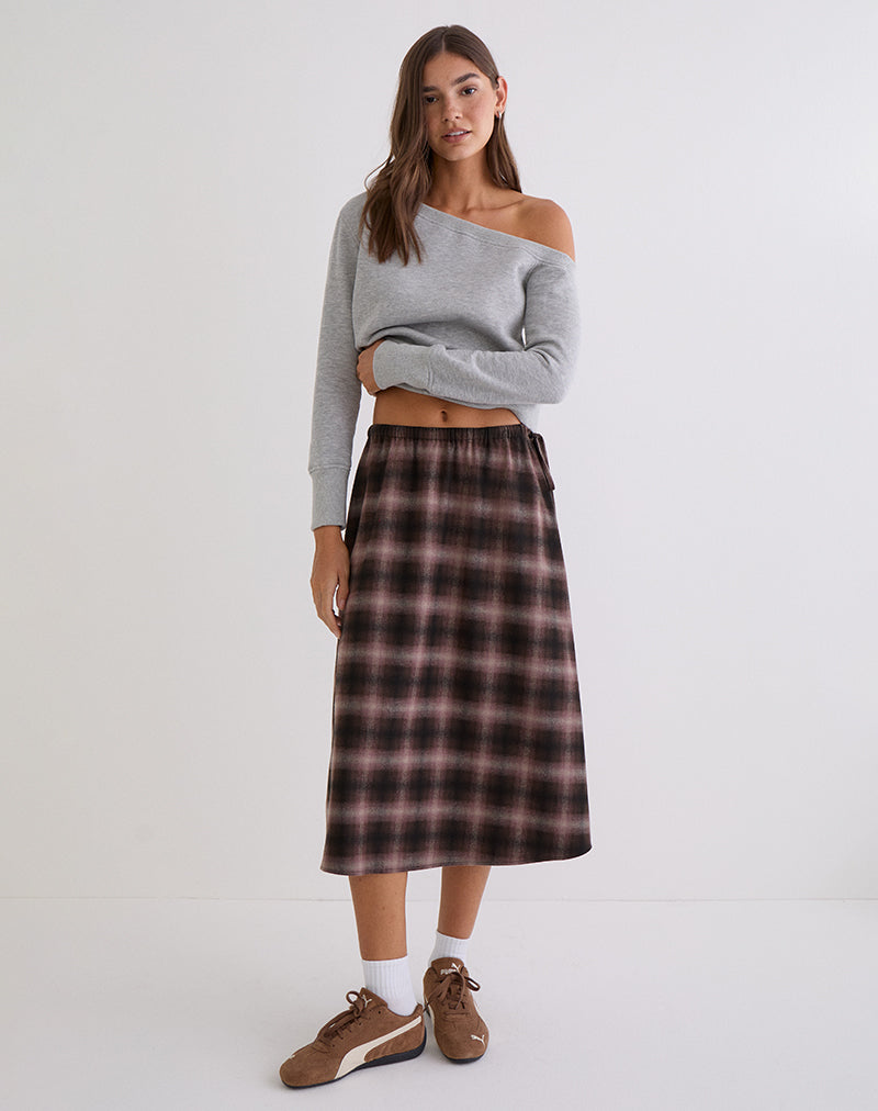 Taka Midi Skirt in Pink and Brown Check