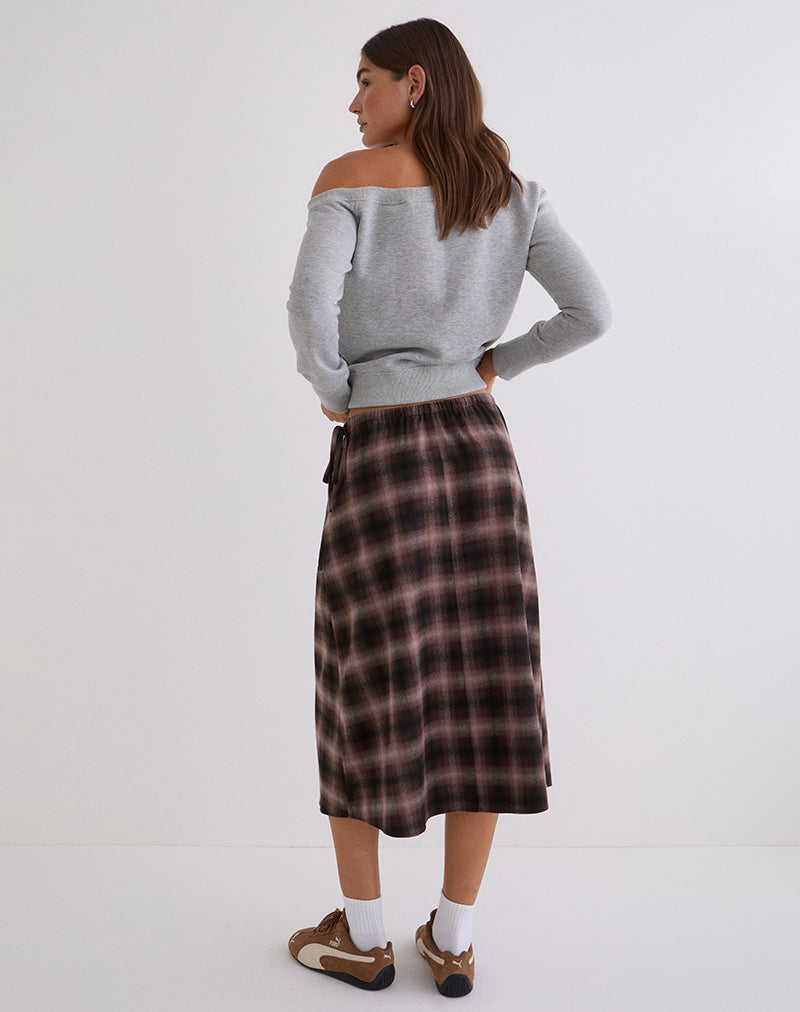 Taka Midi Skirt in Pink and Brown Check - Image 5